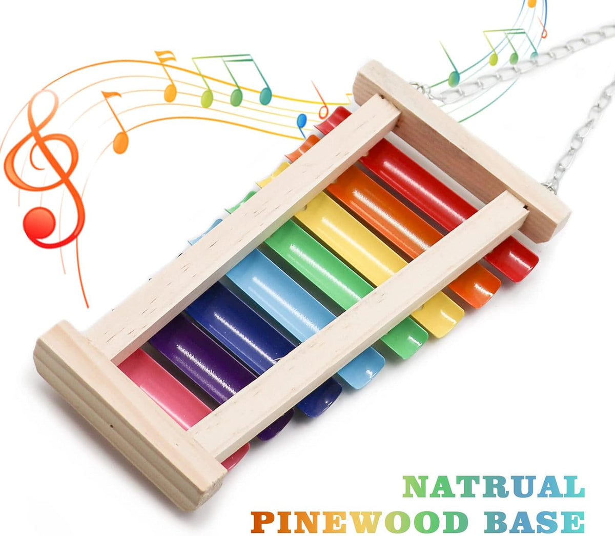 Colorful Bird Xylophone Toy, Suspensible Funny Xylophone Toy with 8 Metal Keys, Bird Cage Toy