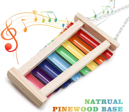 Colorful Bird Xylophone Toy, Suspensible Funny Xylophone Toy with 8 Metal Keys, Bird Cage Toy