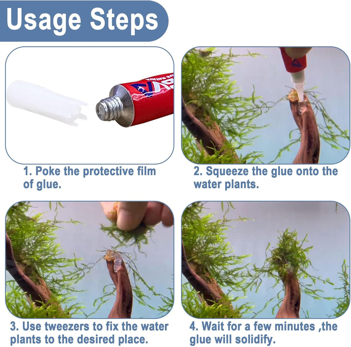 3 PCS Aquarium Glue, Aquarium Aquascape Aquatic Plants Coral Glue, Safety and Quick-Drying, Reef