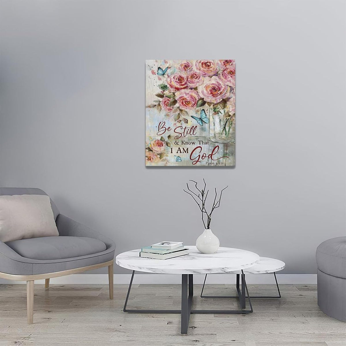 Farmhouse Rose Wall Art Christian Scripture Pictures Pink Rose Wall Decor Rustic Floral Butterfly