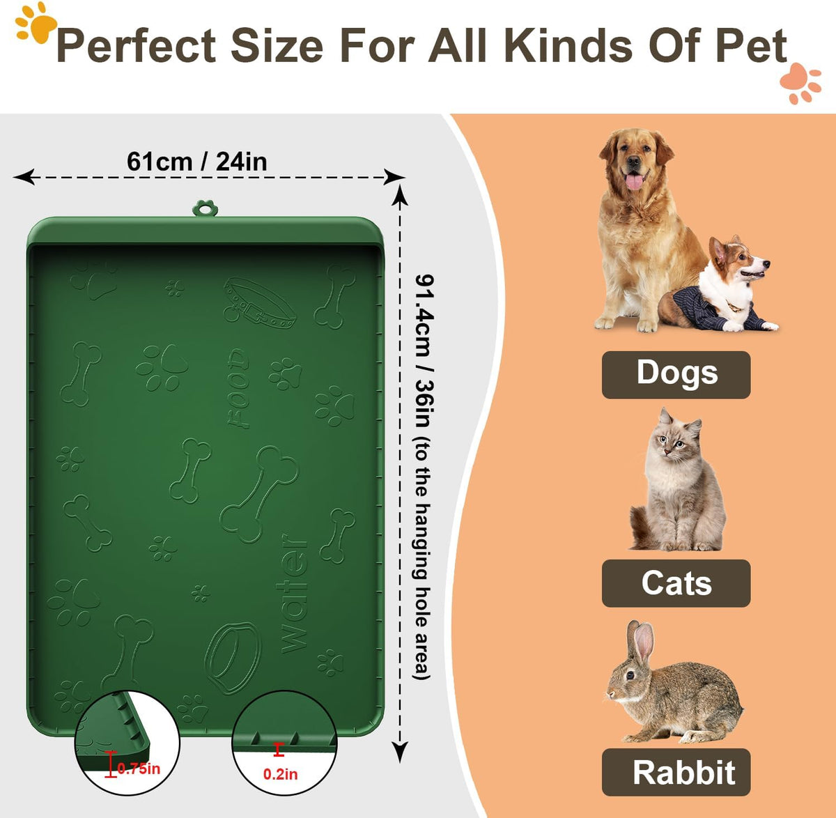 Dog Food Mat - Silicone Dog Mat for Food and Water - 36" x 24" Large Pet Feeding Mats with Residue
