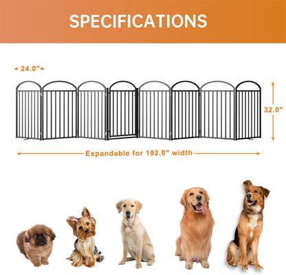 8 Panles Full Matel Freestanding Dog Gates with Door, 192"Extra Wide 32"Tall Free Standing Dog Pet