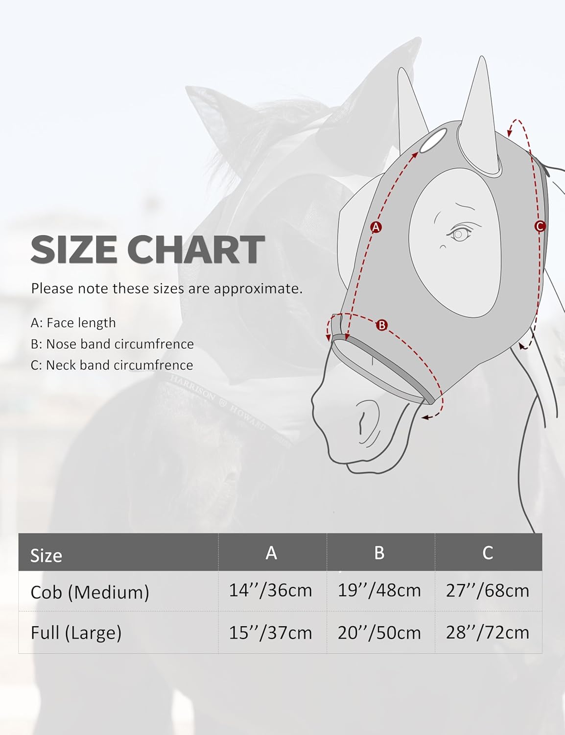 Harrison Howard Horse Fly Mask with Forelock Opening Stretch Breathable and Comfortable for Horses