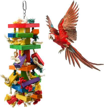 RUBY.Q 1/2/3 Pack Large Parrot Toy, 20in Bird Parrot Toy, Multicolored Natural Wooden Bird Chewing