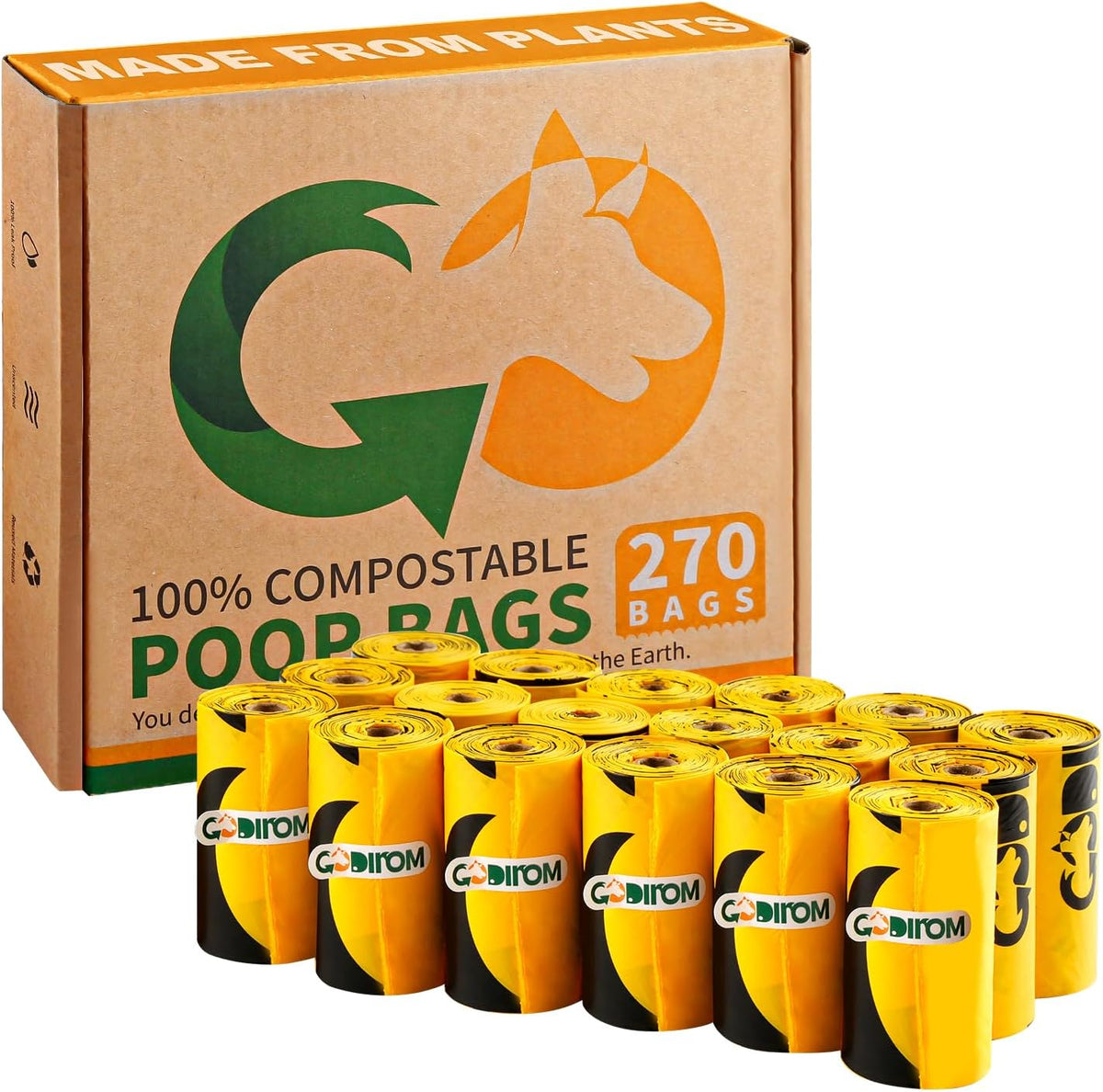 Certified 100% Compostable Poop Bags for Dogs, 270 Count Guaranteed Leak Proof and 18 Microns Extra