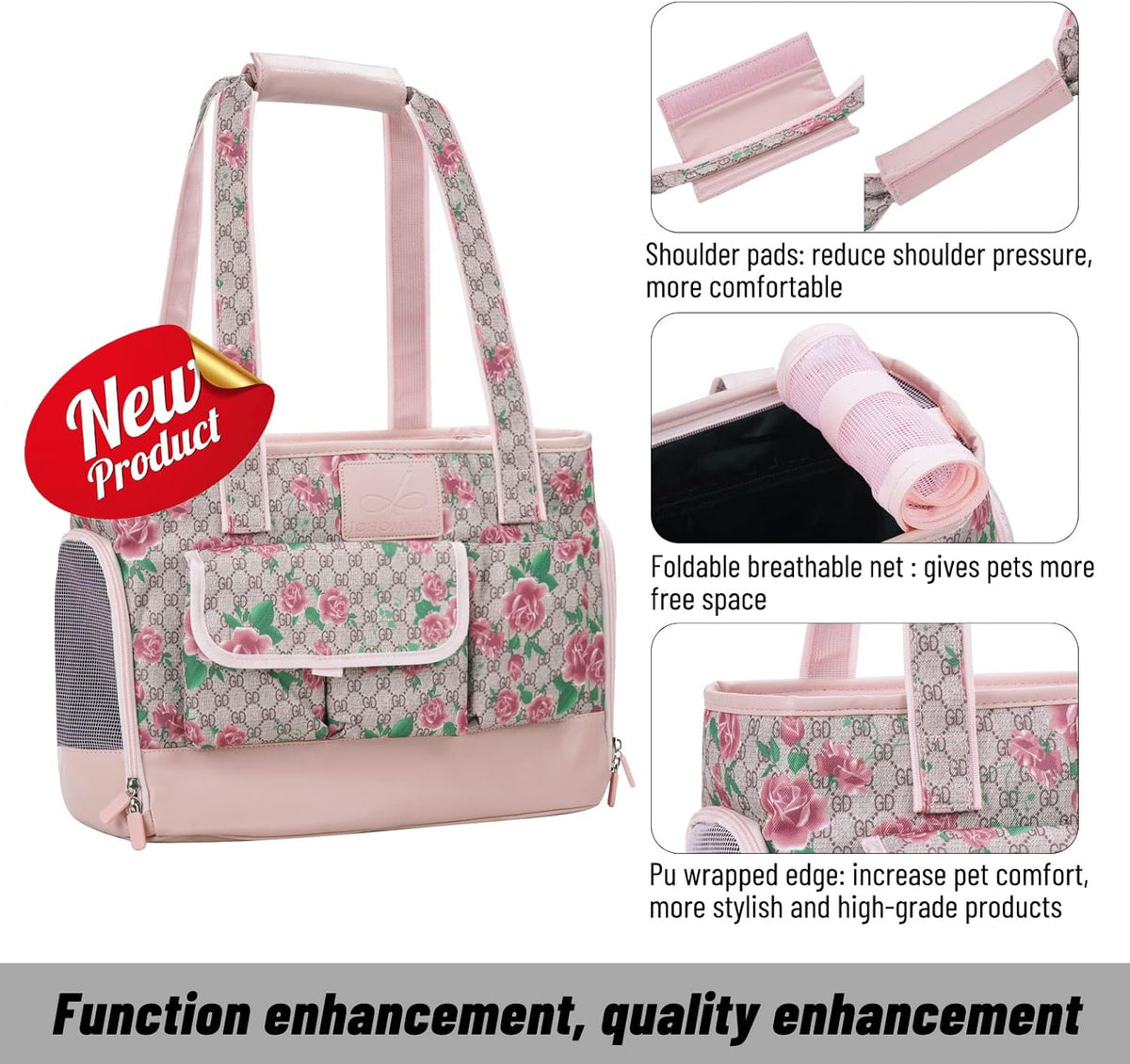 Dog Carrier, Cat Carrier, Pet Carrier, Foldable Waterproof Premium PU Leather Oxford Cloth Dog