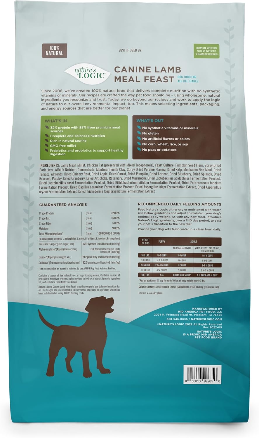 NATURE'S LOGIC Dry Dog Food - 100% Natural - No Synthetics - for All Ages, Sizes, Breeds - Free