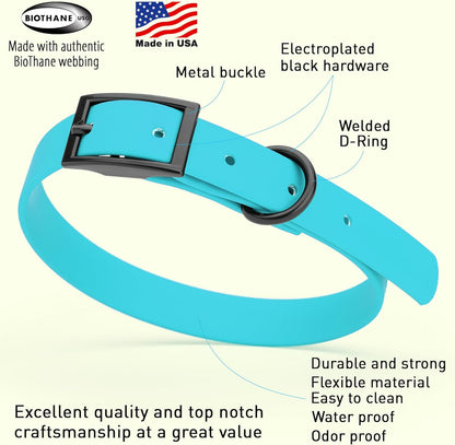 Dogline Biothane Waterproof Dog Collar Strong Coated Nylon Webbing with Black Hardware Odor- Proof