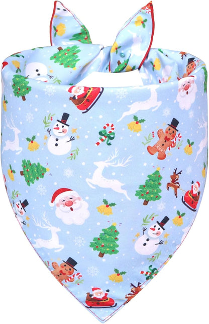 Christmas Dog Bandana for Large Dogs - Reversible Santa Snowman Print Scarf - Soft, Quick-Dry Pet