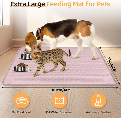 Dog Food Mat, Extra Large 40" x 28" Silicone Pet Feeding Mat with Raised Edge Pet Placemat for