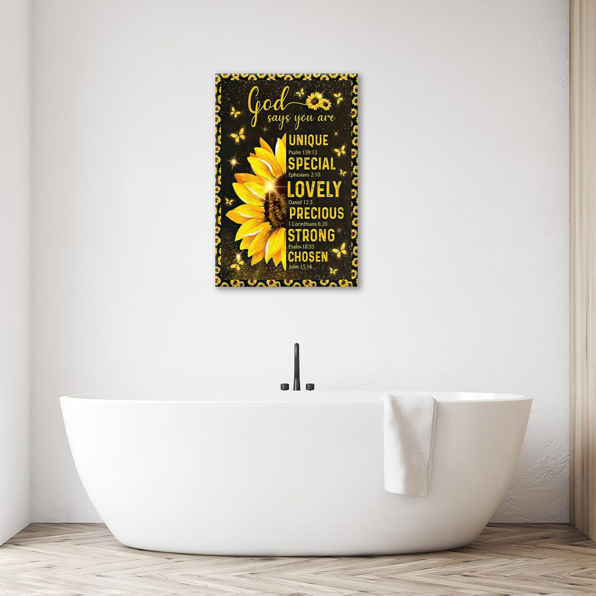 Christian Sunflower Bathroom Pictures Wall Art, Bible Verse Bathroom Wall Decor for Bedroom Office