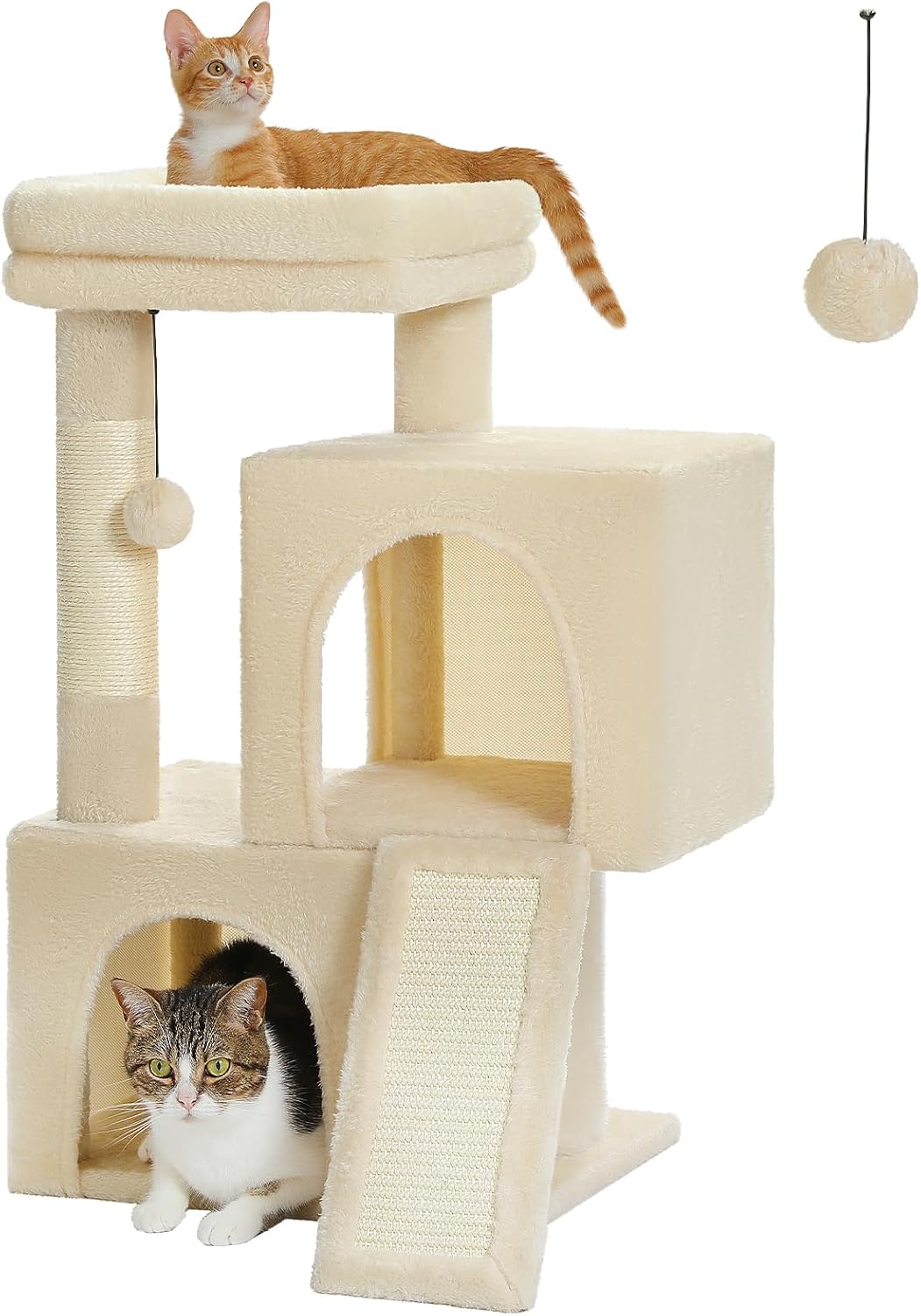 PAWZ Road Cat Tree, 30 Inches Cat Tower with Dual Condos for Indoor Cats, Plush Cat House with