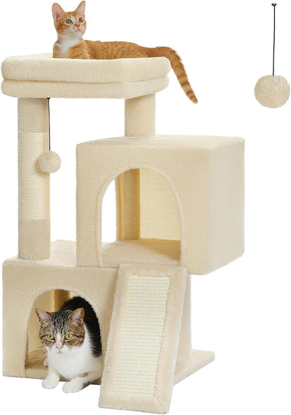 PAWZ Road Cat Tree, 30 Inches Cat Tower with Dual Condos for Indoor Cats, Plush Cat House with