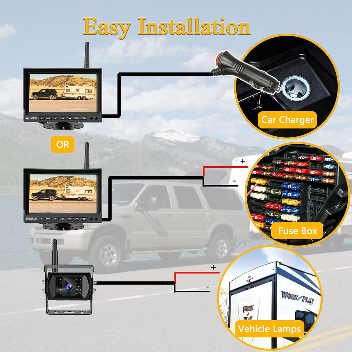 Wireless Backup Camera for Trucks VMW7 high Definition 1080P 7??IPS Monitor System,High-Speed