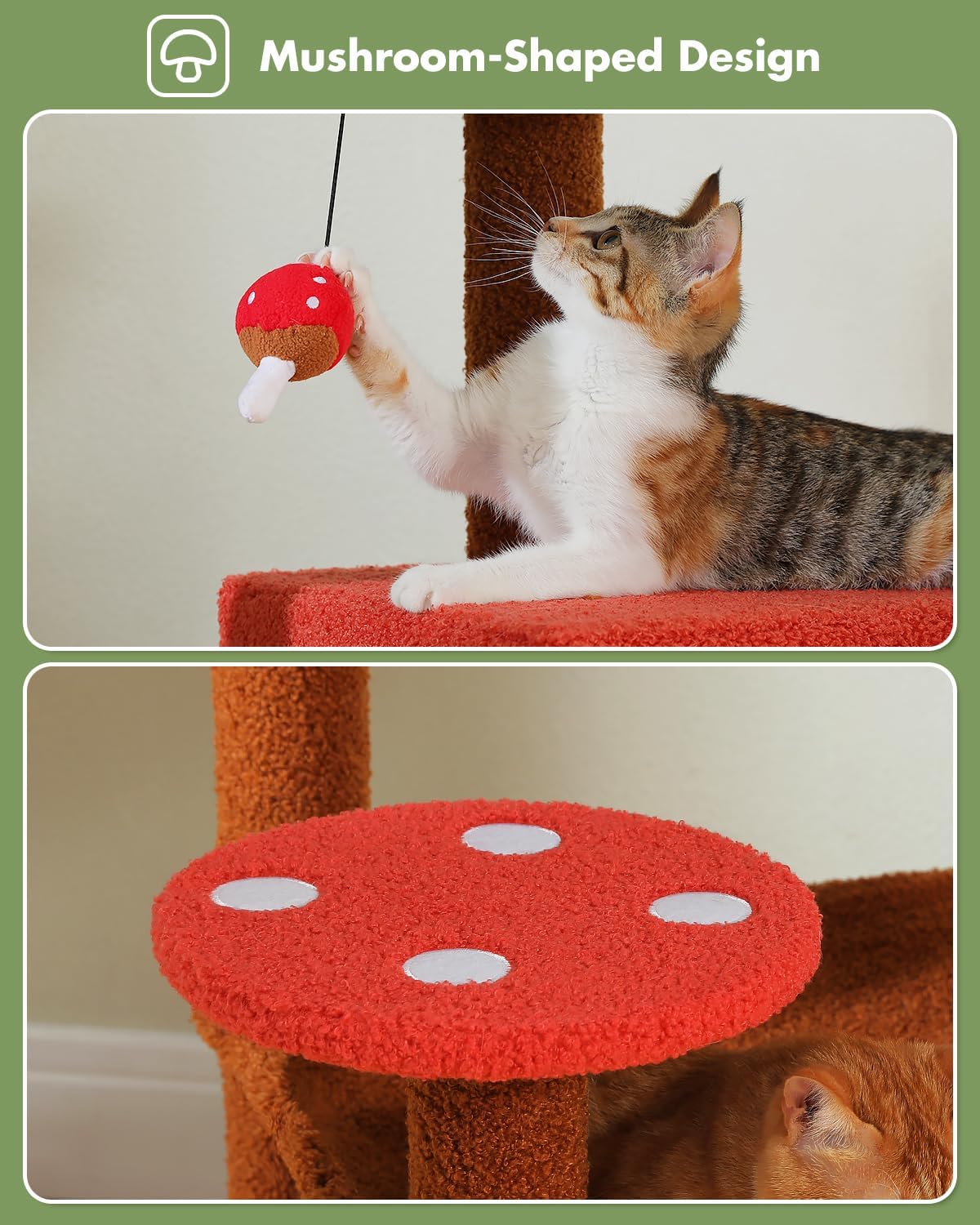Mushroom Cat Tree Tower with Removable Scratcher, Large Hammock, Condo, Perch, 3 Sisal Posts