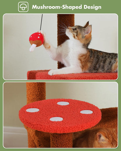 Mushroom Cat Tree Tower with Removable Scratcher, Large Hammock, Condo, Perch, 3 Sisal Posts
