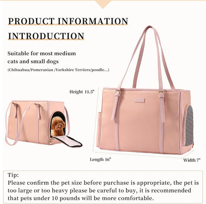 Fashion Dog Purse Pet Carrier Leather Bag for Small Dogs Cats Puppy, Portable Tote Bag Airline