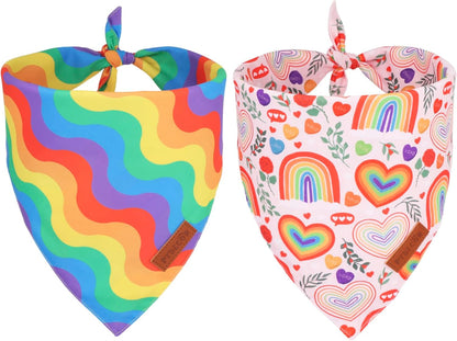 PTDECOR Rainbow Dog Bandanas Pride Day Dog Scarf Reversible Triangle LGBT+ Rainbow Bandanas for