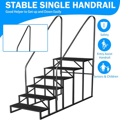 RV Stairs 6 Step Ladder, RV Steps Anti-Slip, Hot Tub Steps with Handrail, 660 lbs RV Ladder for 5th