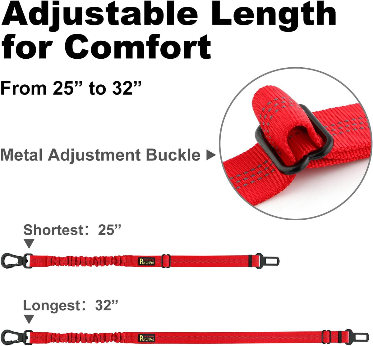 Plutus Pet Dog Seat Belt for Car, Adjustable Dog Car Harness with Carabiner Clip, Reflective Safety