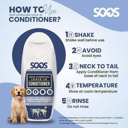 Soos Pets Deep Hydrating Leave-in Conditioner for Dogs and Cats | Natural Dead Sea Minerals &