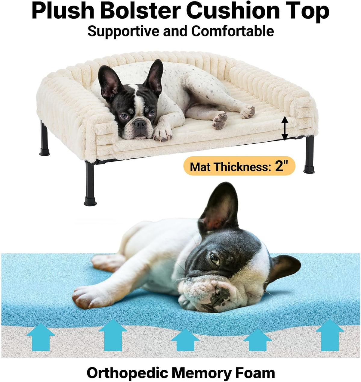 Veehoo Elevated Dog Bed with Bolster Cushion, Fluffy Plush Dog Couch Beds for Small Dogs, Cats