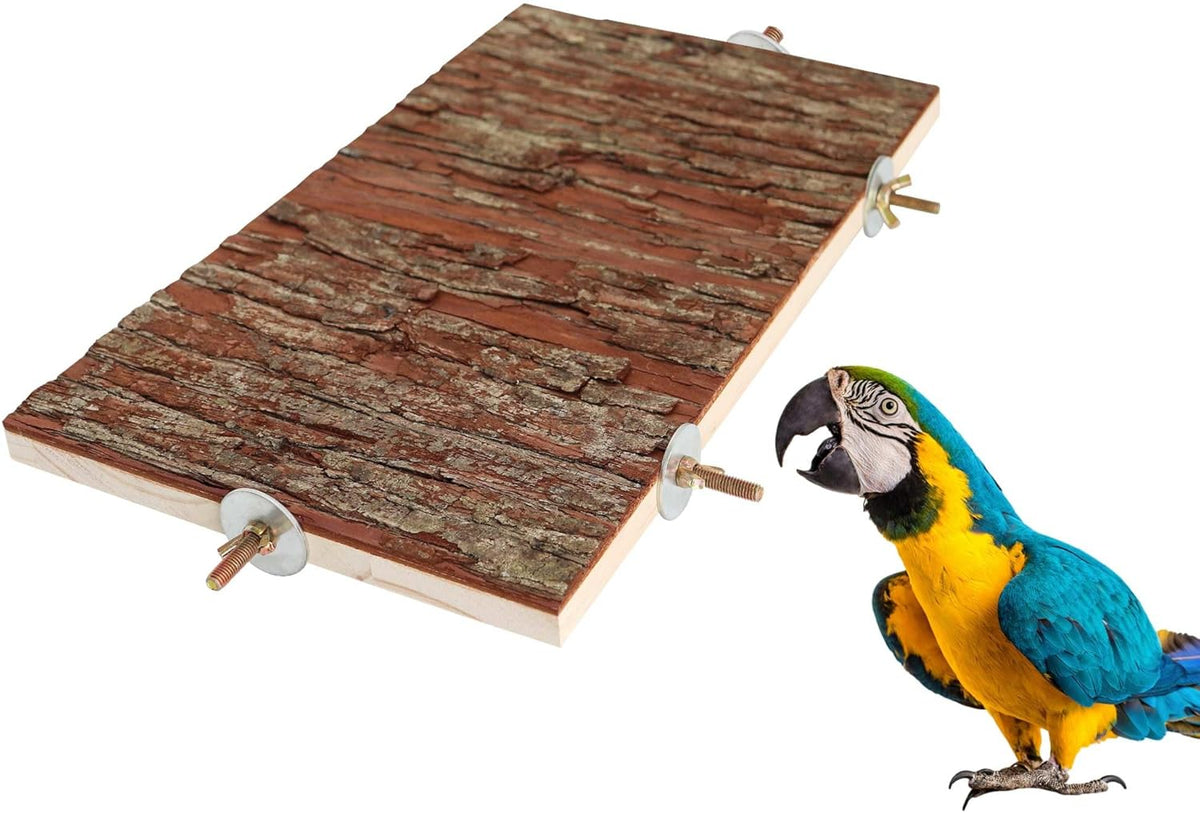 15.7 × 11.8 inch Large Bird Perch Stand Platform, Natural Wooden Small Animals Cage Accessories