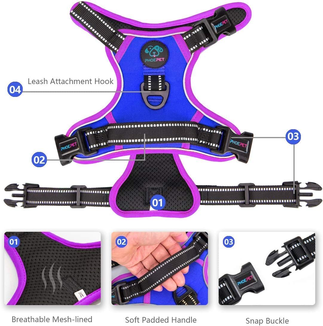 PHOEPET 2019 Upgraded No Pull Dog Harness, Reflective Adjustable Vest, with a Training Handle + 2