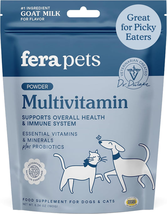 Fera Pets Goat Milk Topper - Multivitamin for Dogs & Cats with Probiotics - Supports Overall