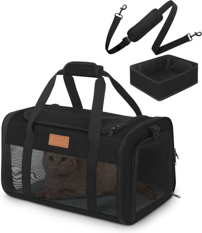 PETUX TSA Approved Pet Carrier in Cabin, 17"x11"x9.5" Soft Cat Carriers for Small Cats up to 12 lb
