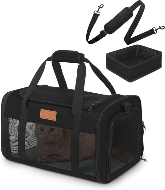 PETUX TSA Approved Pet Carrier in Cabin, 17"x11"x9.5" Soft Cat Carriers for Small Cats up to 12 lb