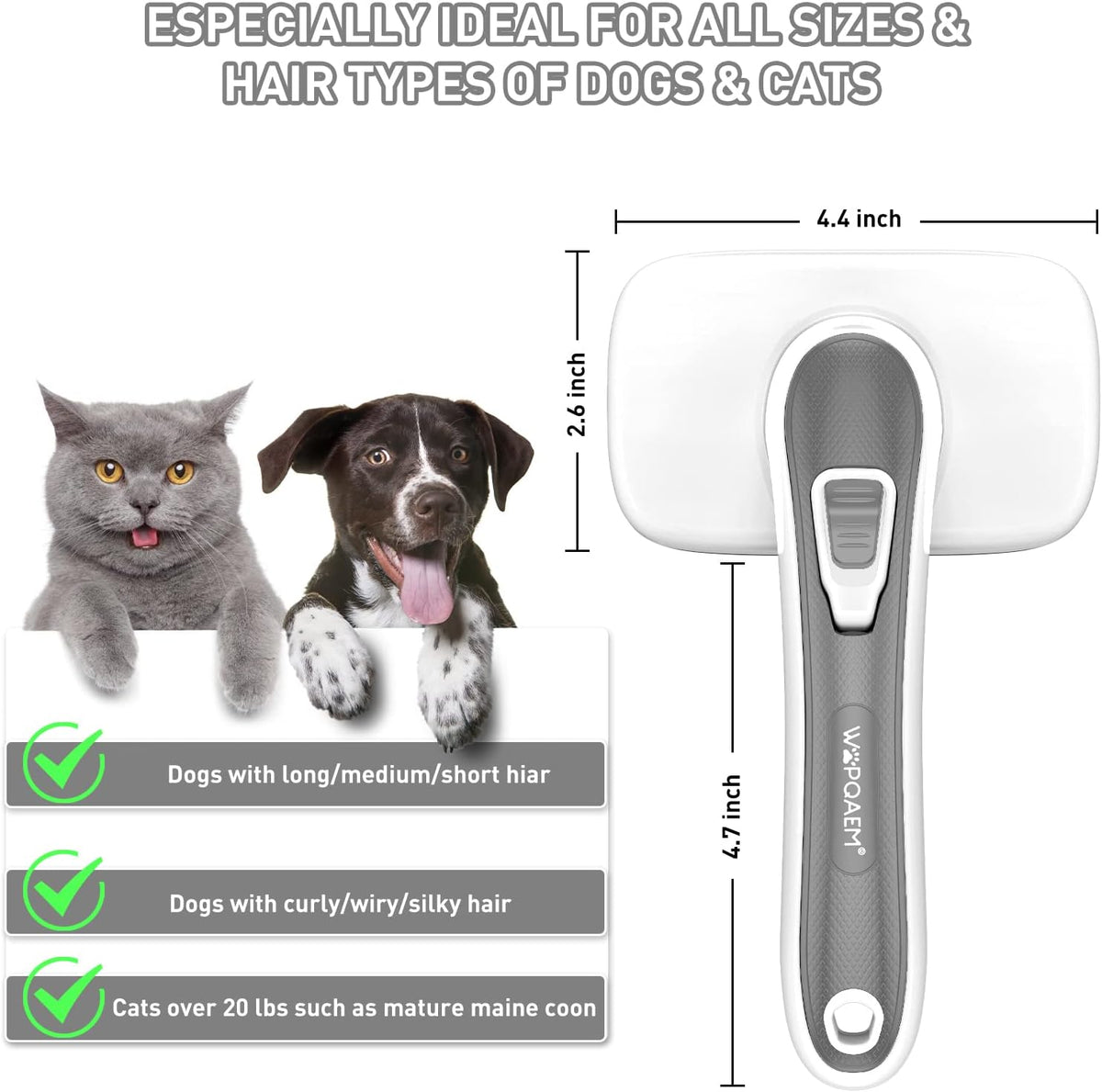 Dogs Cats Self Cleaning Slicker Brush for Shedding & Grooming Any Breed of Pets, Remove Loose