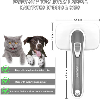 Dogs Cats Self Cleaning Slicker Brush for Shedding & Grooming Any Breed of Pets, Remove Loose