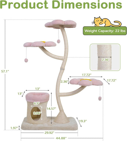 COZIWOW Aesthetic Cat Tree for Large Cats, 57'' Tall Modern Cat Tree Tower Scratching Post with