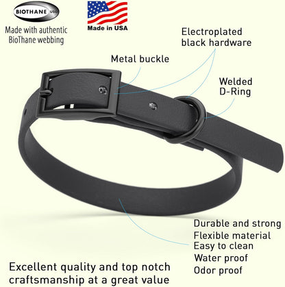 Dogline Biothane Waterproof Dog Collar Strong Coated Nylon Webbing with Black Hardware Odor- Proof