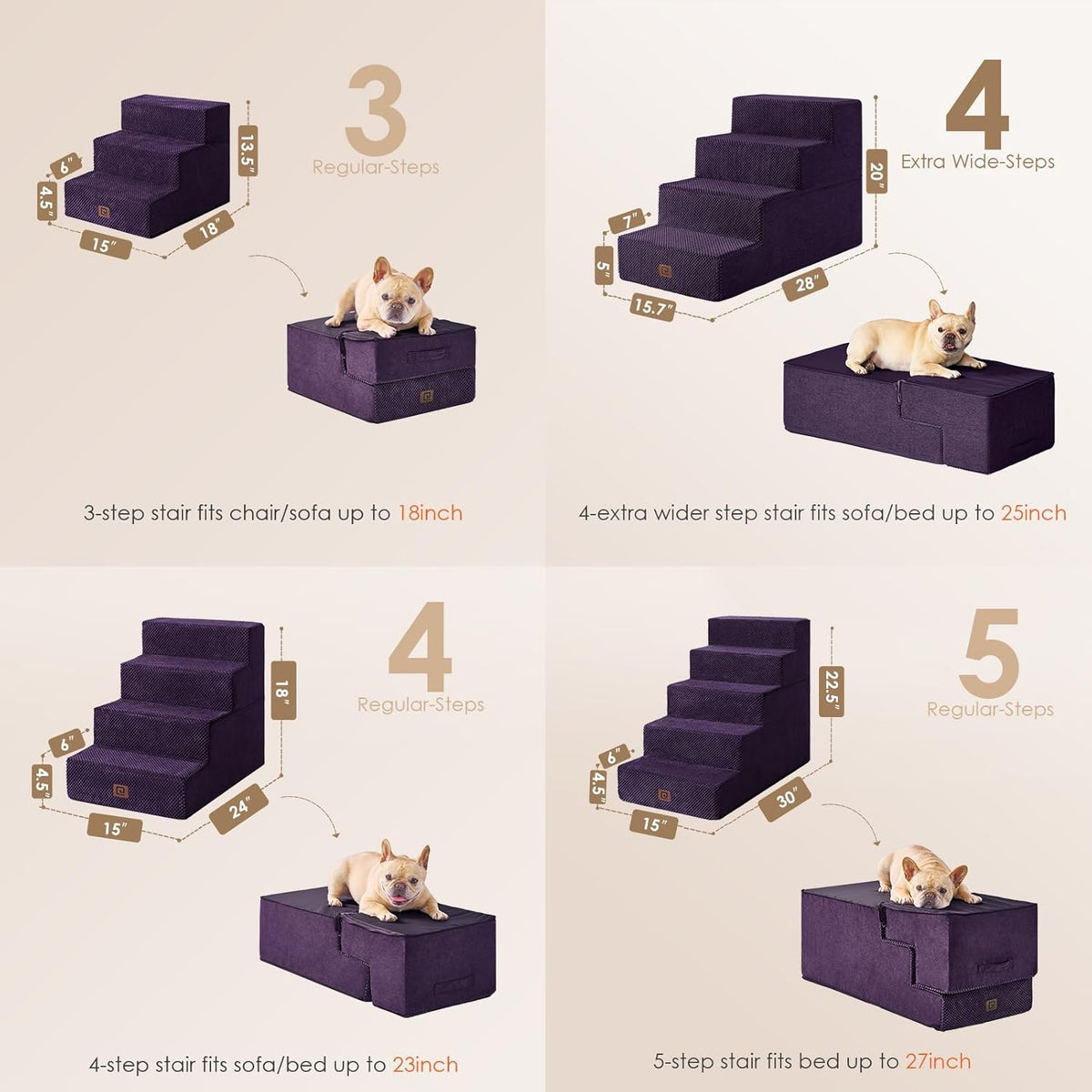 EHEYCIGA Dog Stairs for Bed 20" H, 4-Step Extra Wide Dog Steps for High Bed, Pet Steps for Small
