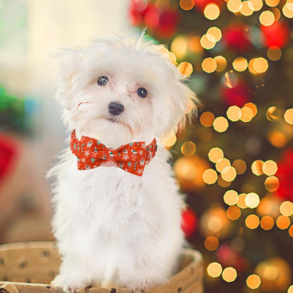 Unique Style Paws Christmas Day Dog Collar with Bow Red Gingerbred Cotton Puppy Collars for Small