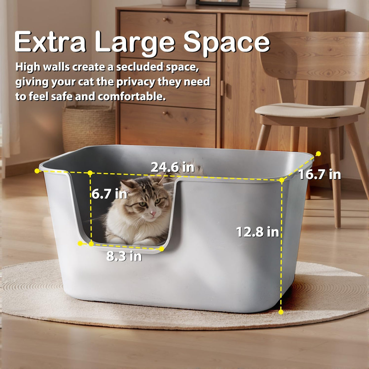Extra Large Cat Litter Box with High Sides - Splash-Proof Design for Big Cats & Multi-Cat Homes
