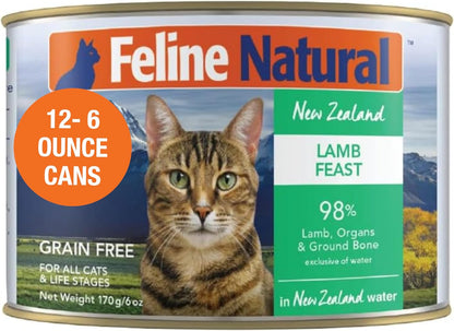 Feline Natural New Zealand Canned Catfood Wet Food, High-Meat, Low-Carb, & Grain Free Cat Food Wet