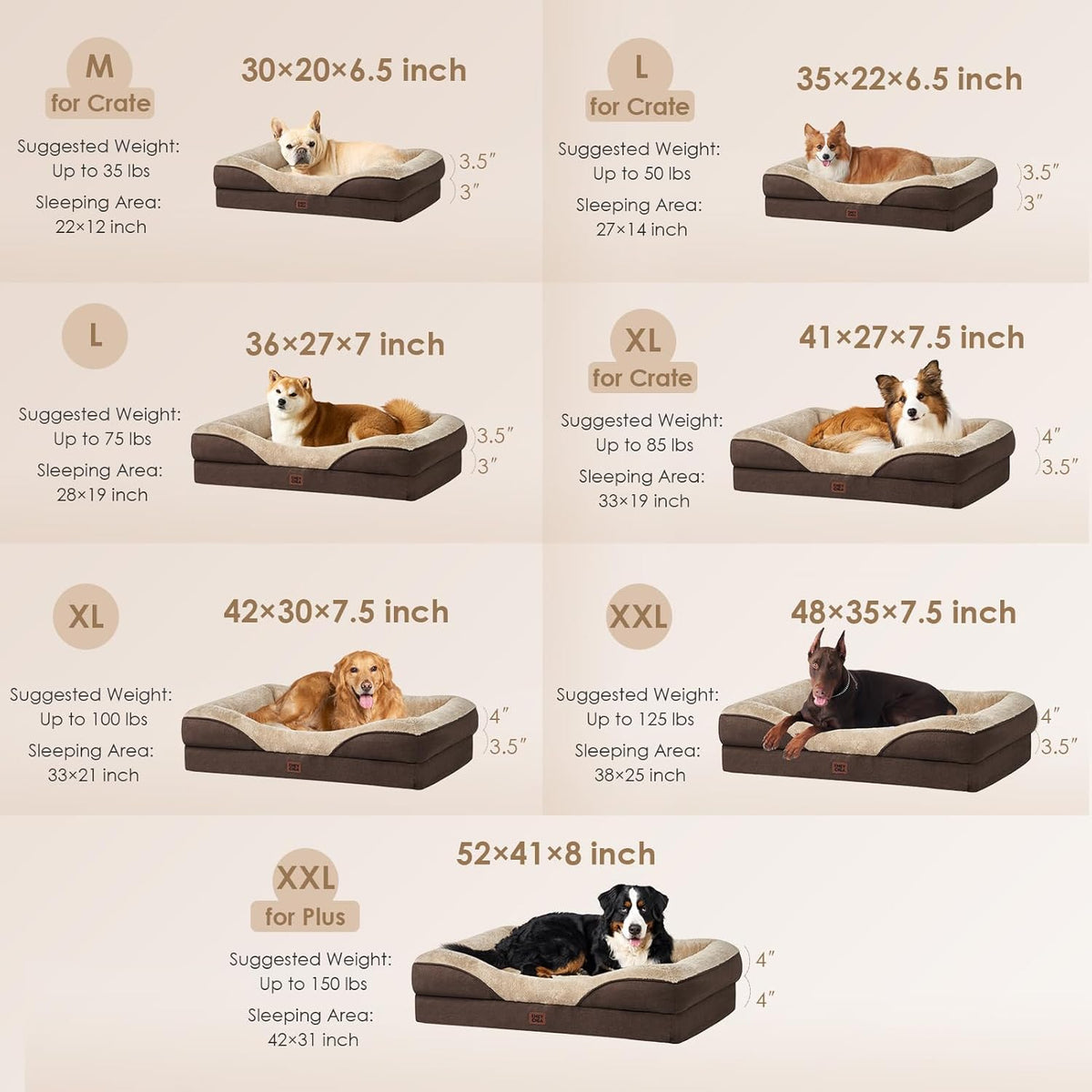 EHEYCIGA Memory Foam Dog Bed for Large Sized, Orthopedic Dog Sofa with Sides and Waterproof Liner