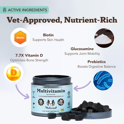 Natural Dog Company Vet Strength Multivitamin Chews for Dogs – Glucosamine, Omega-3 & Biotin for