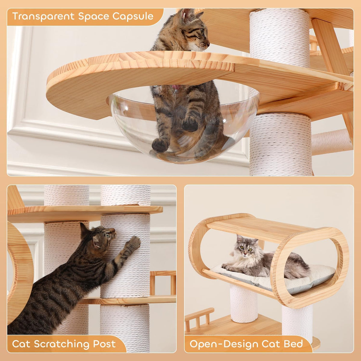 76.8'' Modern Cat Tree for Indoor Cats, Tall Wooden Cat Tower for Home Decoration, Multi-Level