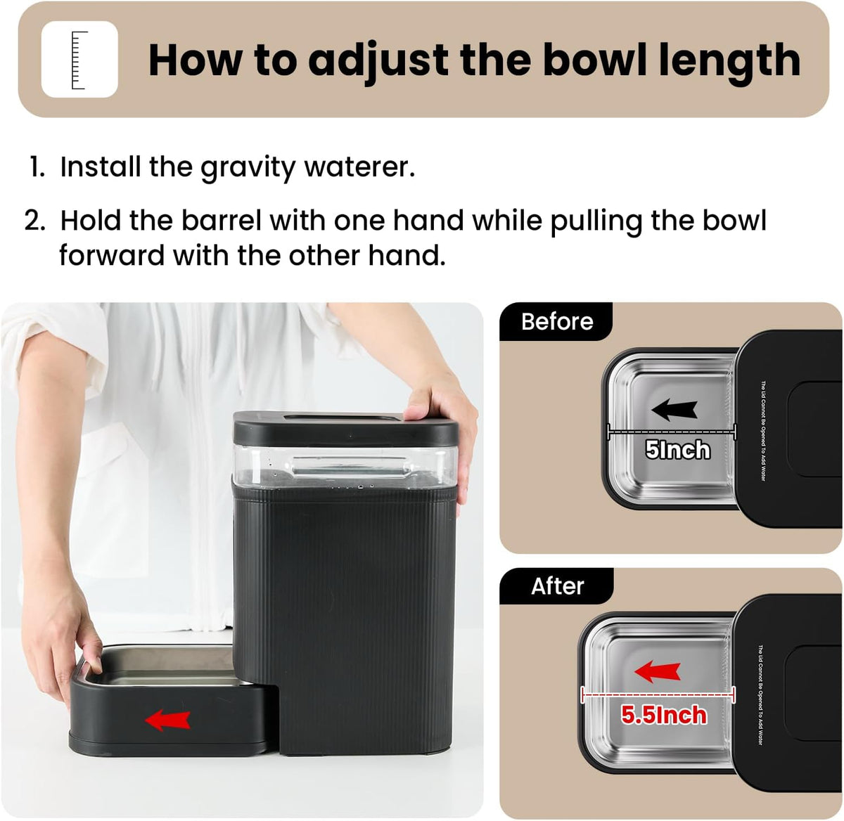 Gardner Pet Automatic Dog Water Dispenser Gravity Waterer with Stainless Steel Bowl Water Dispenser