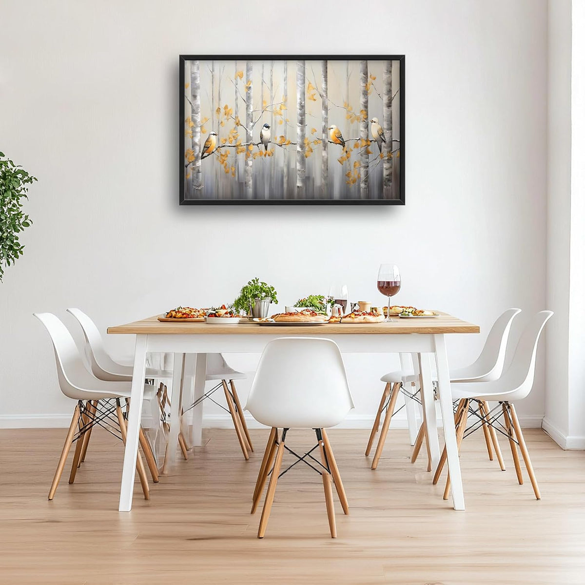 Quorin Bird Large Wall Art Abstract Forest Birds Pictures Wall Decor Yellow Woods Branches Tree