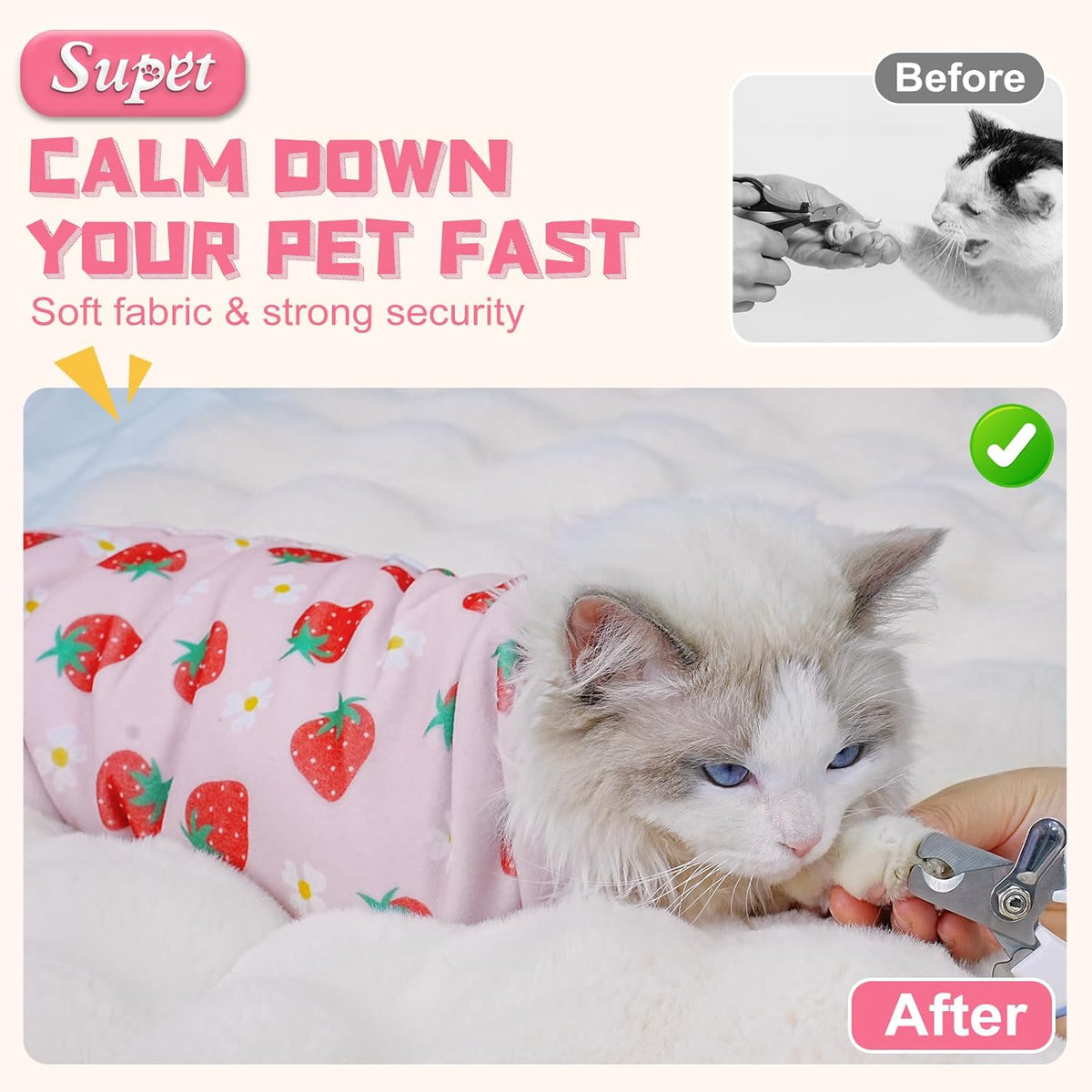 Supet Cat Wrap for Cutting Nails, 2025 Self-Adherent Cat Grooming Wrap, Anti-Escape Calming Cat