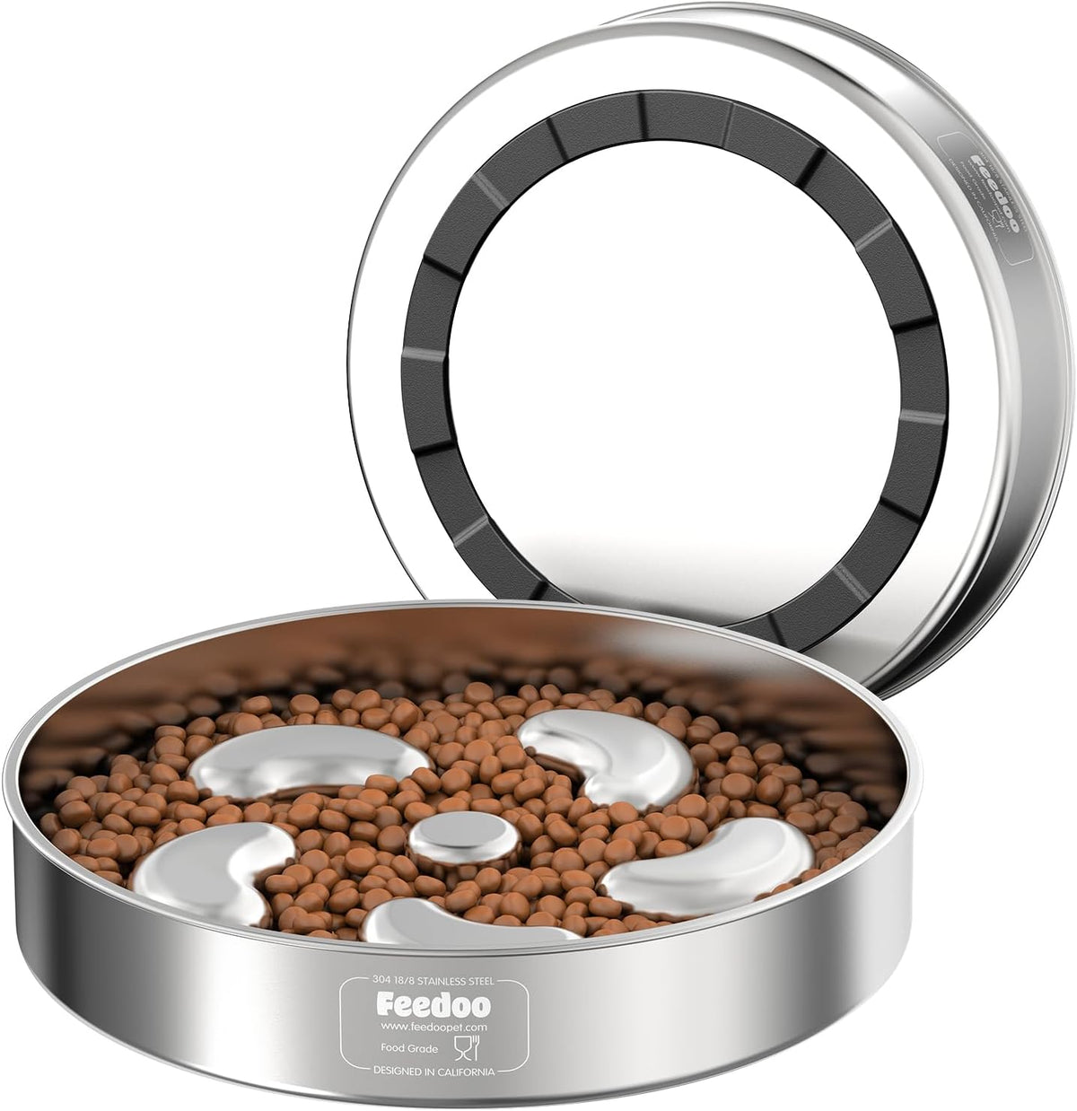 Slow Feeder Dog Bowl, Double Wall Food-Grade Stainless Steel, Heavy Duty with Non-Slip Rubber Base