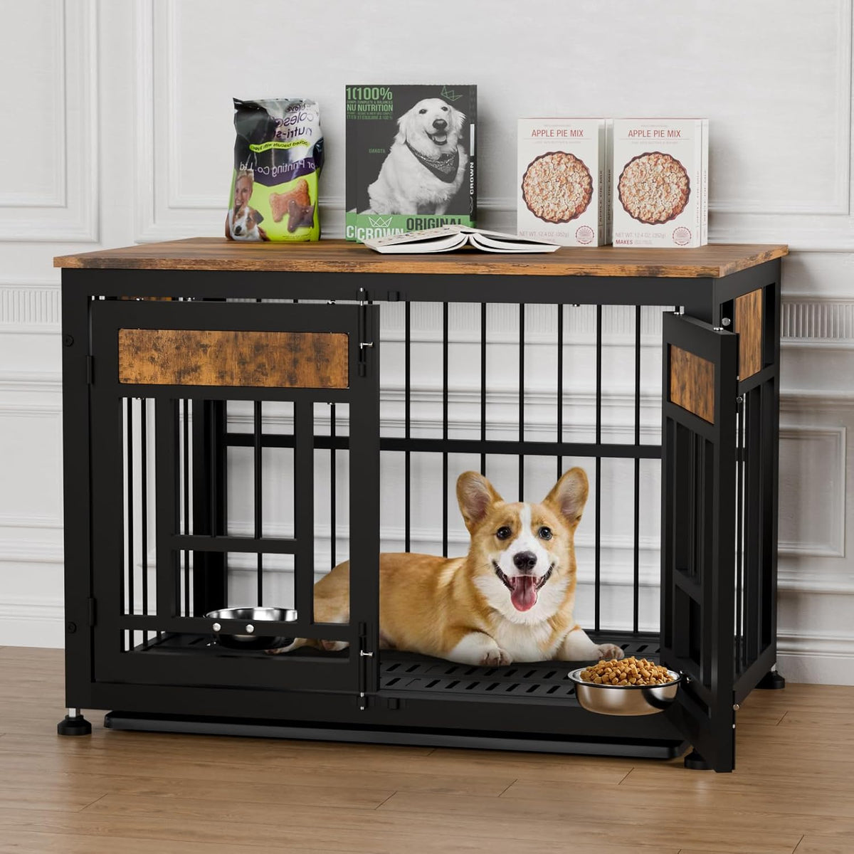 Dog Crate Furniture End Table 38 Inch Hidden Kennel Cabinet with Removable Tray, Thickened Metal