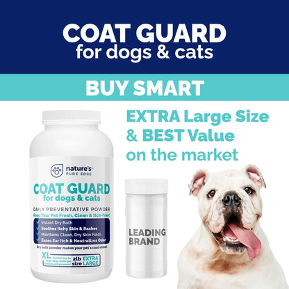 Coat Guard Dry Shampoo for Dogs and Cats - Extra Large 2 lbs Jar, Dog Dry Shampoo Powder, Waterless