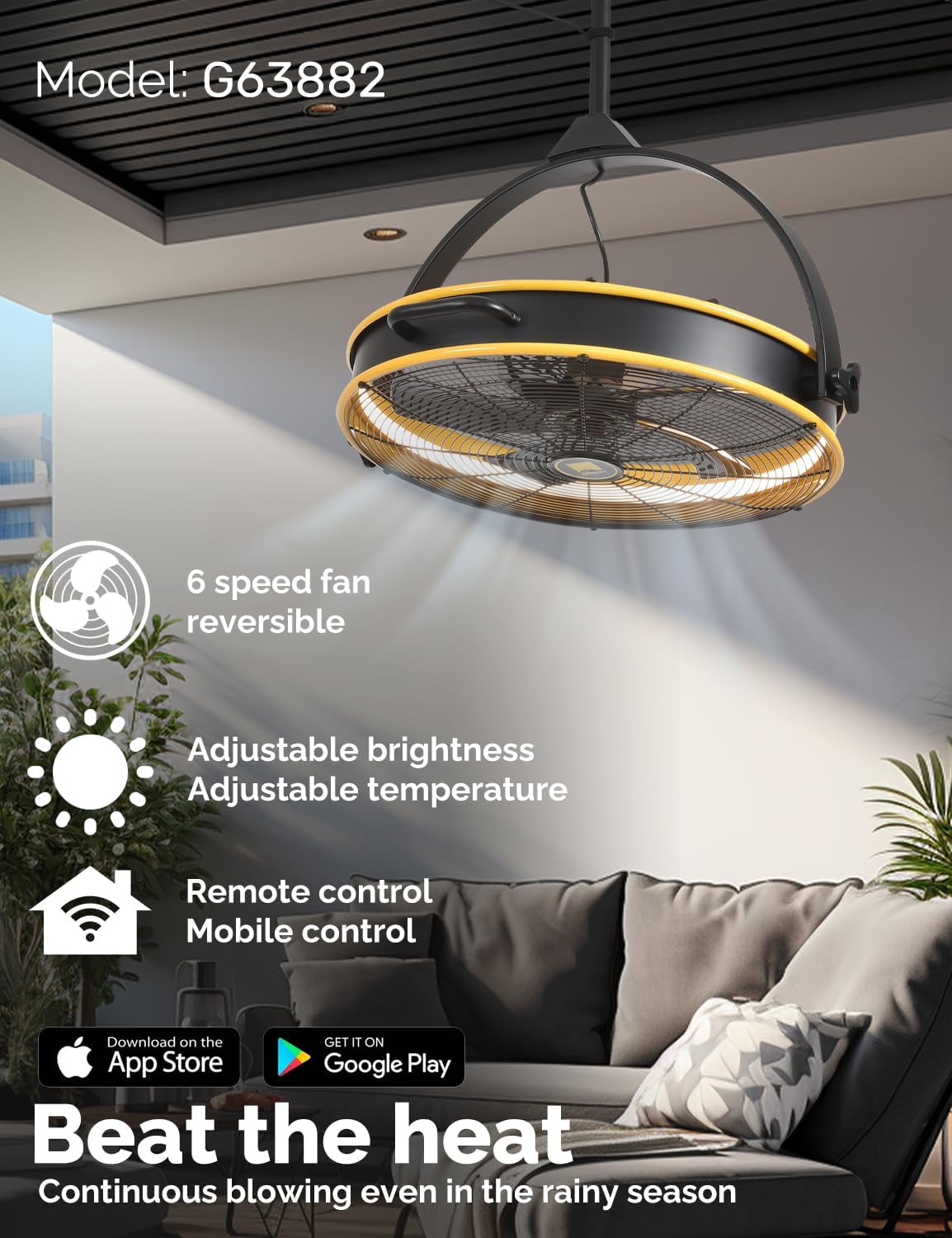 Orison 24.8'' Outdoor/Indoor Garage Ceiling Fan, 6 Speed Ceiling Mounted Plug-In Cord Garage Fan