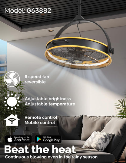 Orison 24.8'' Outdoor/Indoor Garage Ceiling Fan, 6 Speed Ceiling Mounted Plug-In Cord Garage Fan